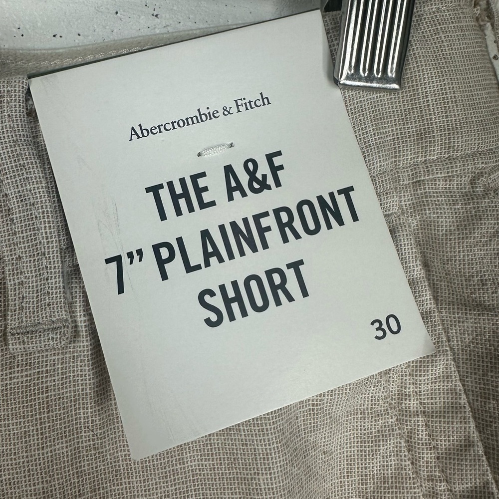 ABERCROMBIE & FITCH 7" Plain Front Shorts Tan Cotton/Linen Comfort Band - Picture 3 of 8